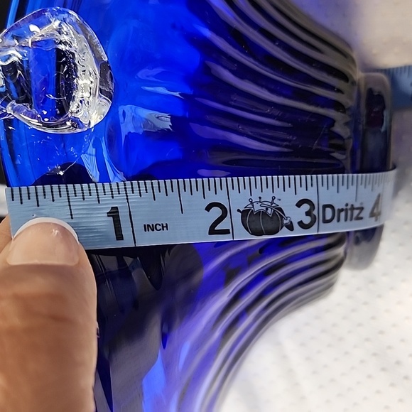 Romanian Art Hand Blown Cobalt Blue Glass Basket - Picture 7 of 10